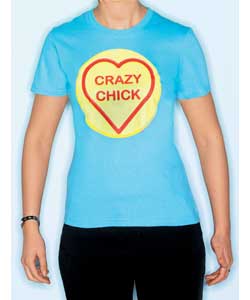 Love Hearts Crazy Chick Light Blue T-Shirt - Small