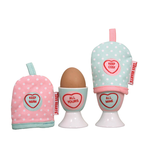 LOVE Hearts Egg Cups and Cosies Set
