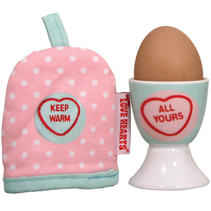Hearts Egg Cups and Egg Cosies