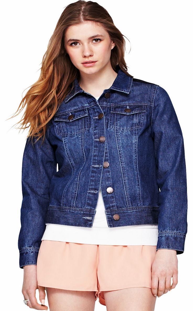 Love label Embroidered Pu Panel Denim Jacket