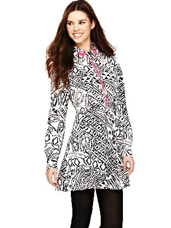 Scribble Print Embroidered Shirt Dress