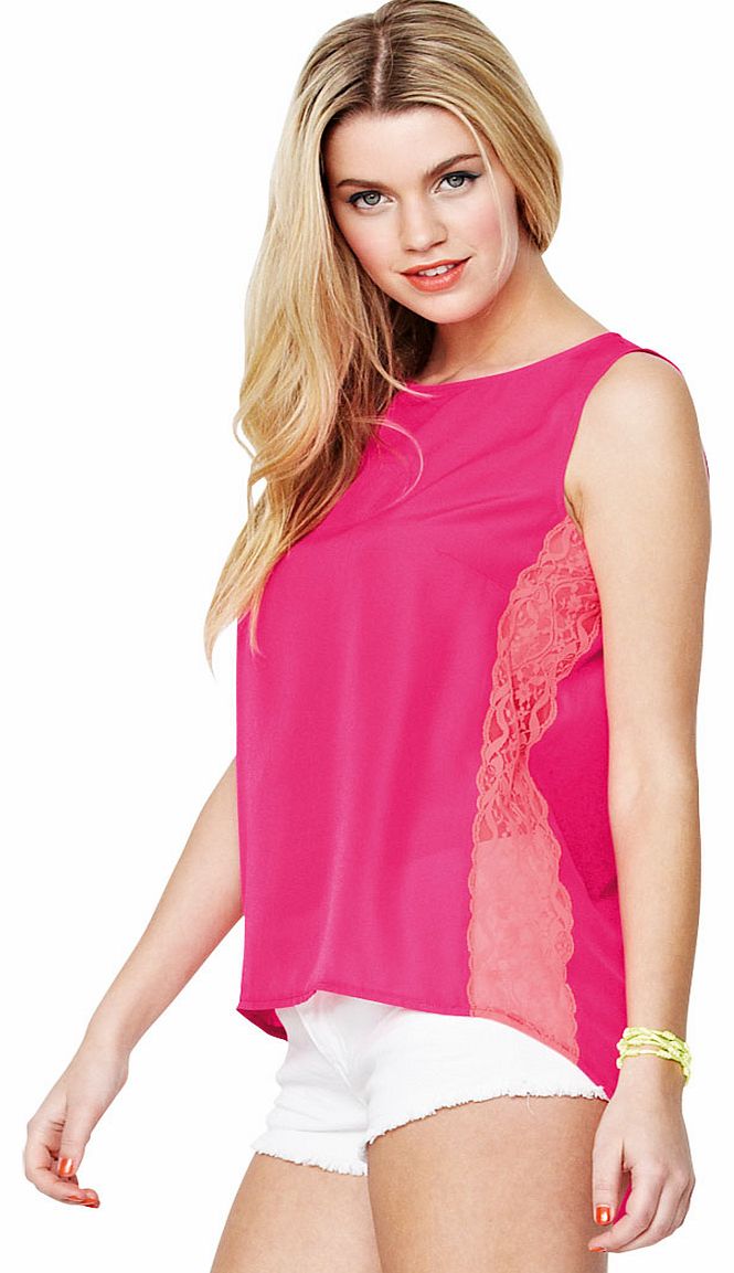 Sleeveless Dipped Neon Lace Top