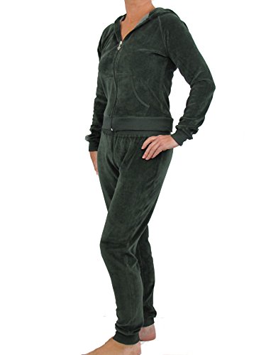 Womens Velour Tracksuits Ladies Full Luxury Lounge Suits Cuff Bottoms Hoodys Joggers Designer Inspired (Oliv-M)