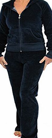 Womens Velour Tracksuits Ladies Full Luxury Lounge Suits Hoodys Joggers Heart Designer Inspired ( 14 / Large, Black )
