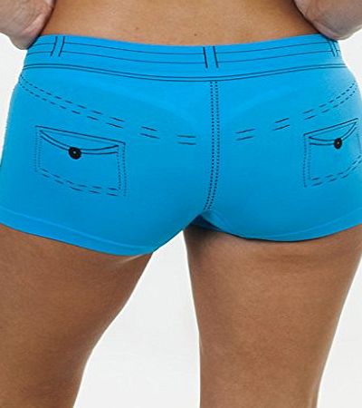 Love My Fashions Fun Novelty Knickers Pants Denim Short Style Underwear Boxer Shorts - Aqua Blue - Size S M L XL 8 10 12 14