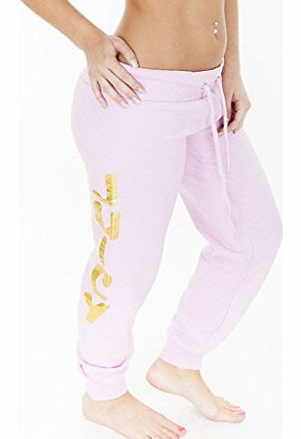 Juicy Word Print Fleece Quilted Bottoms Trouser Joggers - Baby Pink - Size S M L 8 10 12