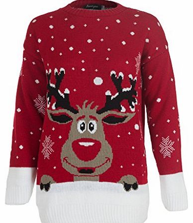 Kids Girls Boys Smiling Reindeer Christmas Jumper