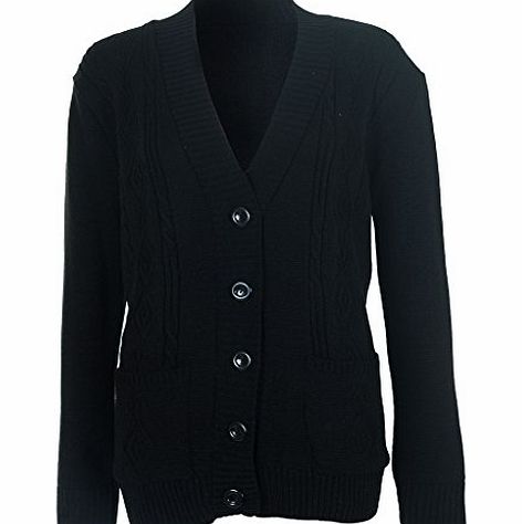 Love My Fashions Ladies 5 Button Cable Knit Pattern Cardigan - Black - L/XL