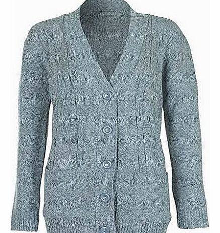 Ladies 5 Button Cable Knit Pattern Cardigan - Grey - M/L