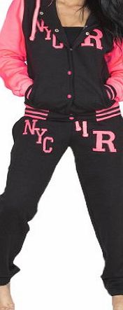 Love My Fashions Womens Ladies Teens Neon NYC Baseball College Varsity Tracksuit Size XS S M L XL 8 10 12 14 16 - Black - S