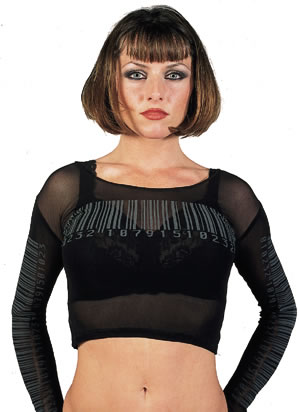 Lovebomb Mesh Long Sleeve Barcode Crop T-Shirt