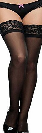 Lovehoney Lingerie Lovehoney Sheer Lace Top Thigh High Stockings Black One size