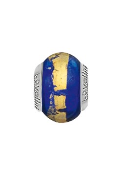 Silver Blue with Gold Ribbon Murano