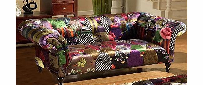 Lovesofas ANNA SCROLL CHESTERFIELD 2 SEATER LUXURY FABRIC PATCHWORK SOFA