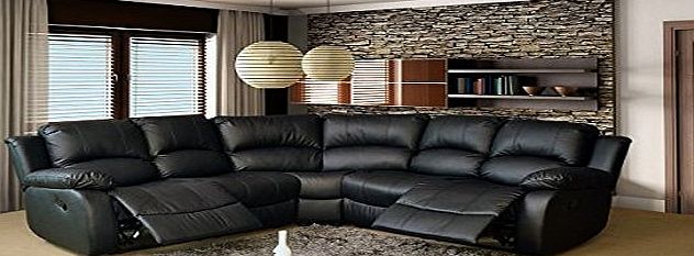 Lovesofas  VALENCIA 2C2 BONDED LEATHER RECLINER CORNER SOFA SUITE (BLACK)
