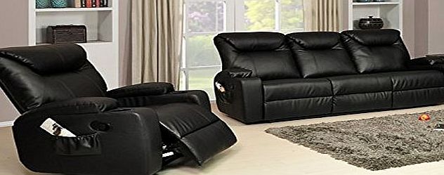 Lovesofas New Luxury Cinema Lazy Boy 3   1 Bonded Leather Recliner Sofa Suite - Black