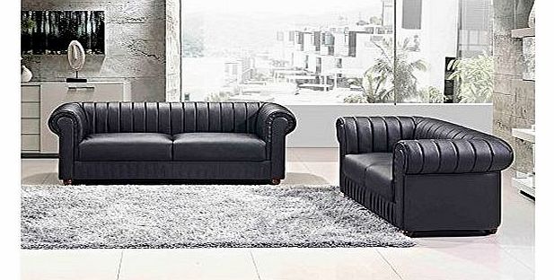 Rosa Chesterfield 3+2 seater leather sofa suite in Black