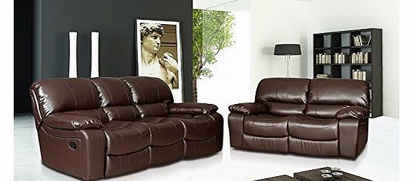 Lovesofas Valencia Jumbo 3 2 seater leather recliner sofa suite in Glossy Brown