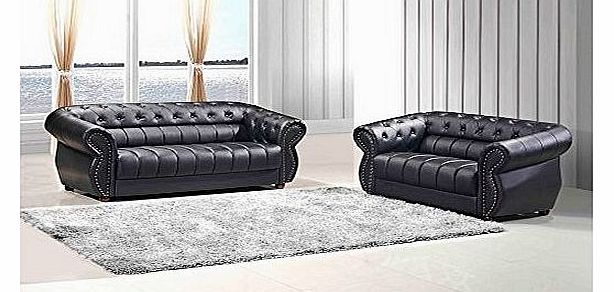 Windsor Chesterfield 3+2 seater leather sofa suite in Black
