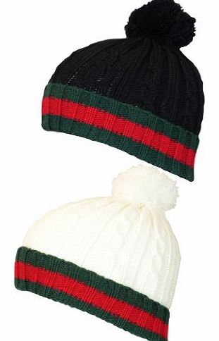 Mens Winter Warm Designer Cable Knit Turn Up Ski Bobble Beanie Hat Black
