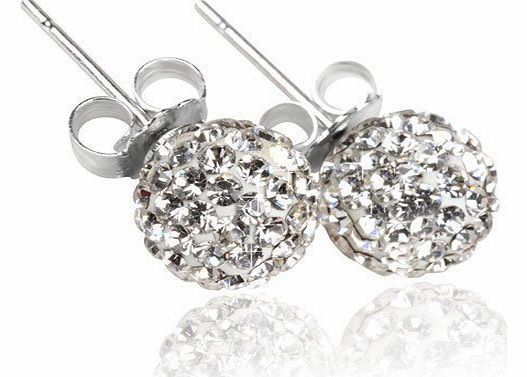 LovingtheBead Shamballa Style Earrings 8mm Disco Ball on Silver Stud - Silver