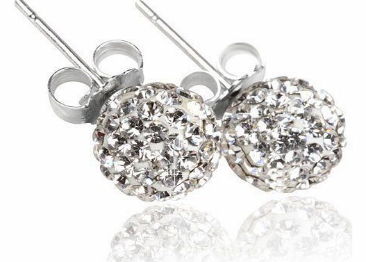 Shamballa Style Earrings 8mm Disco Ball on Silver Stud - Silver