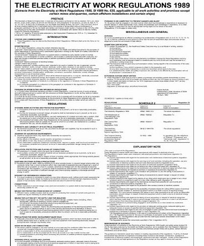 Low Cost Safety Products Safety Poster: Electricity at Work Regulations Sign 1mm rigid plastic 400 x 600mm
