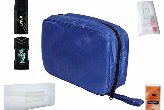 Lowcostbags Mens Toiletry Bag Prepacked Travel Washbag For Men All Items less then 100ml (Prepacked Set 4 (Blue))