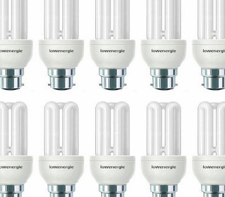 Lowenergie (10 Pack) 11W (=60W) Energy Saving CFL Light Bulbs, B22 B22d BC Bayonet Cap, Stick, 10 Years by Lowenergie