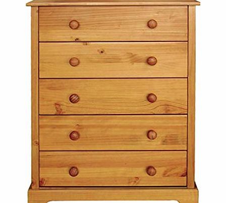 LPD Furniture Baltic 5-Drawer Chest with Varnish, Antique Pine