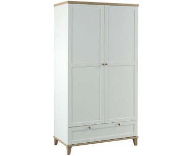 LPD Furniture Boston White 2 Door Wardrobe With Ash Detail