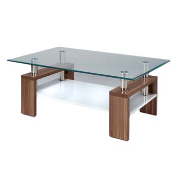 Glass Rectangular Coffee Table on Ezro Rectangular Glass Coffee Table Finish Dark Walnut Effect