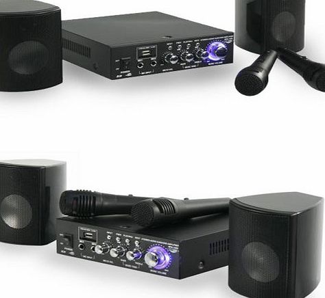 LTC Audio Karaoke Set 200 Watts amplifier with 2 boxes 2 Microphones USB / SD Black Star Party-2