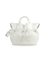 Luana Anna - Woven Straw and Patent Leather Bucket Bag