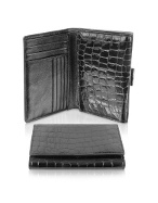 Hares Croco Black Stamped French Purse Wallet