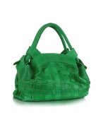 Luana Lilith - Woven Green Washed Leather Satchel Bag