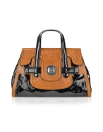 Luana Nila Lux - Brown and Black Croco Stamped Calf Leather Satchel Bag