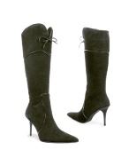 Luana Vallesi Black Suede and Patent Leather Trim High-heel Boots