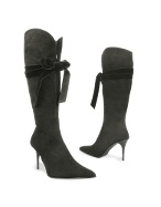 Black Velvet Bow Suede High-heel Boots