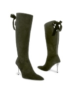 Black Velvet Lacing Suede High-heel Boots