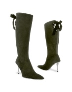 Luana Vallesi Black Velvet Lacing Suede High-heel Boots