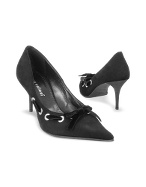 Luana Vallesi Black Velvet Trim Suede Pointed Pump Shoes