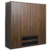 Lucas 4 Door 2 Drawer Wardrobe, Dark Walnut Effect