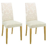 Pair of Chairs Champagne Damask & Oak Legs