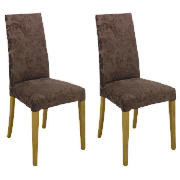 Pair of Chairs Oak & Brown Damask
