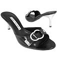 Black Front Crystal Buckle Kidskin Slide Shoes
