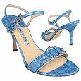 Blue Ring Detail Croco-embossed Leather Sandal