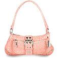Luciano Padovan Buckled Pink Croco-embossed Leather Baguette Bag