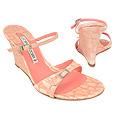 Pink Croco-embossed Leather Wedge Sandal Shoes