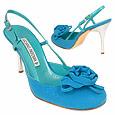Turquoise Flower crepe de Chine and Leather Slingback Shoes